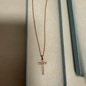 Touchstone Crystal Rose Gold Cross Necklace